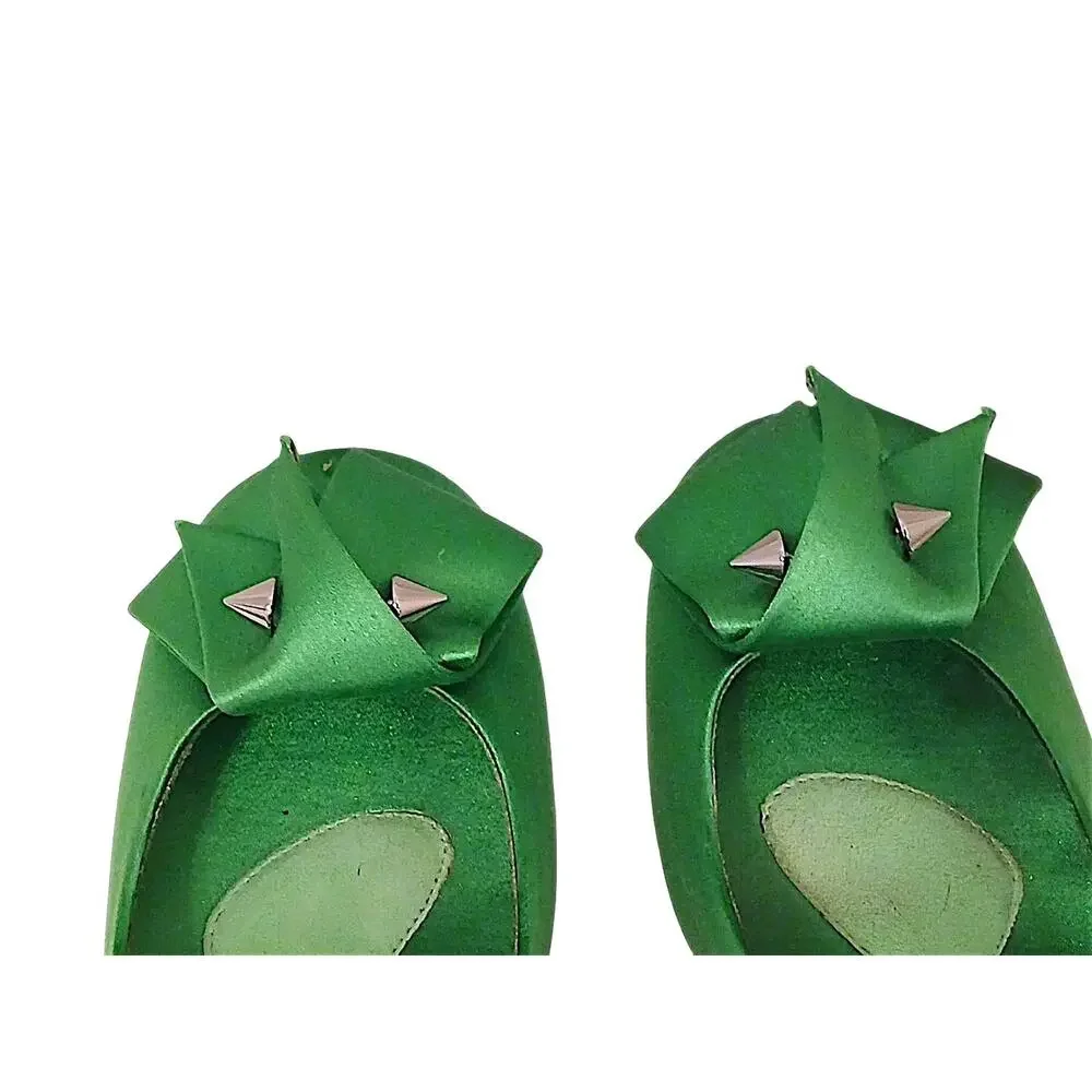 Guillaume‎ Hinfray Satin Slingback Pumps 41 Green Bow Studs Wedding Prom Formal